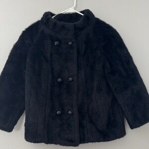 Vtg Beeline 50s 60s Womans Black Faux Fur Jacket Coat Double Breasted S